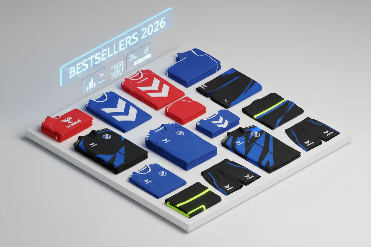 wygeneruj najbardziej spredawane ubranie spportowe marki hummel i erima w 3d isometrycznie jako bestsellery 2026! 